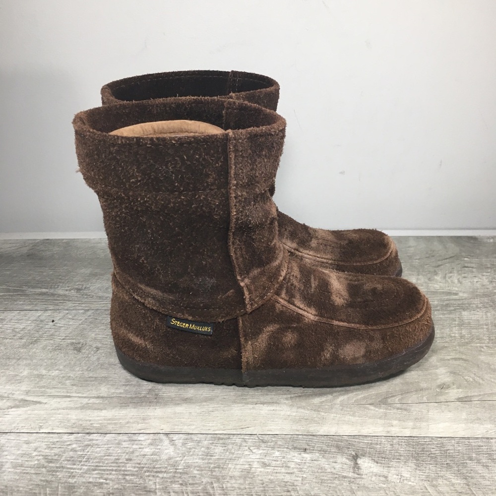 Women's Steger Lil Mukluk Chestnut Short Open Moccasins Leather Boots Size 5